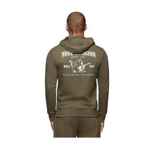 True Religion Men's Classic Buddha Logo Zip-Up Hoodie Sweatshirt Militant Green